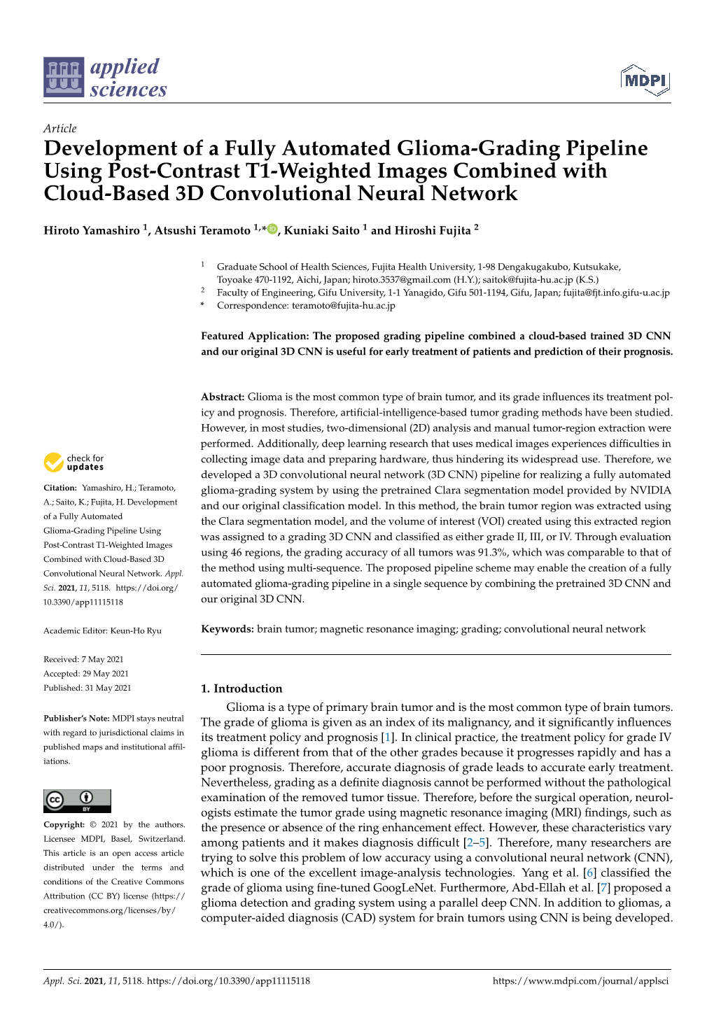 Development of a Fully Automated Glioma-Grading Pipeline Using Post-Contrast T1-Weighted Images Combined with Cloud-Based 3D Convolutional Neural Network