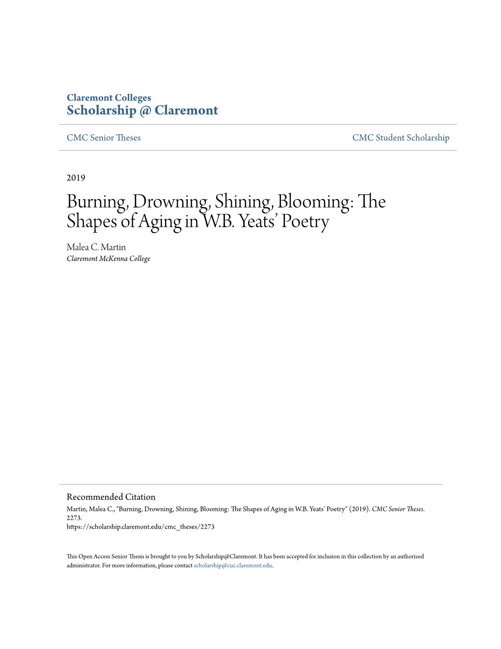 Burning, Drowning, Shining, Blooming: the Shapes of Aging in W.B. Yeats' Poetry