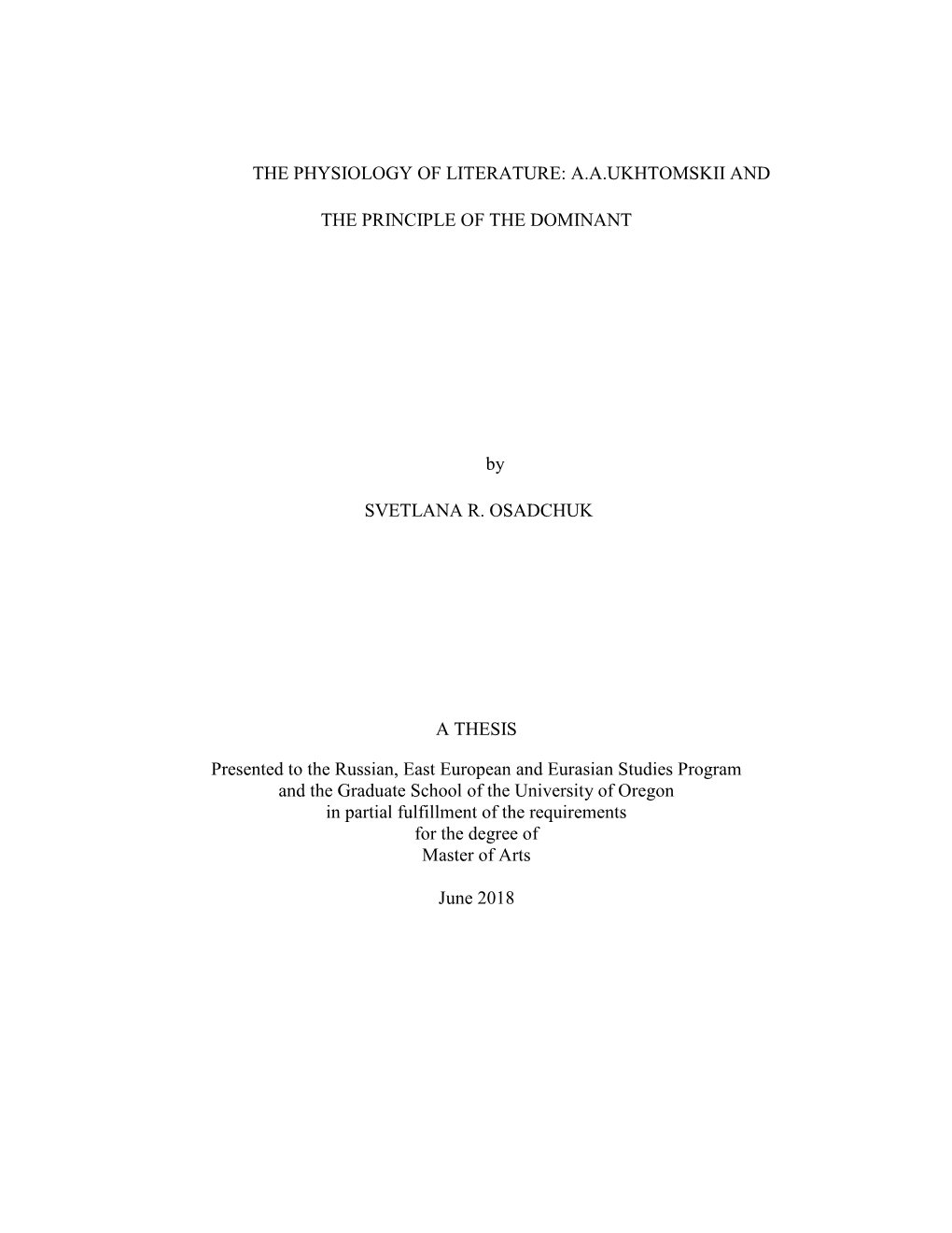 The Physiology of Literature: A.A.Ukhtomskii And