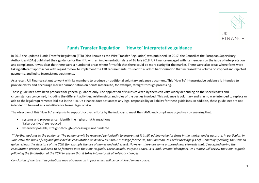 Funds Transfer Regulation – 'How To' Interpretative Guidance