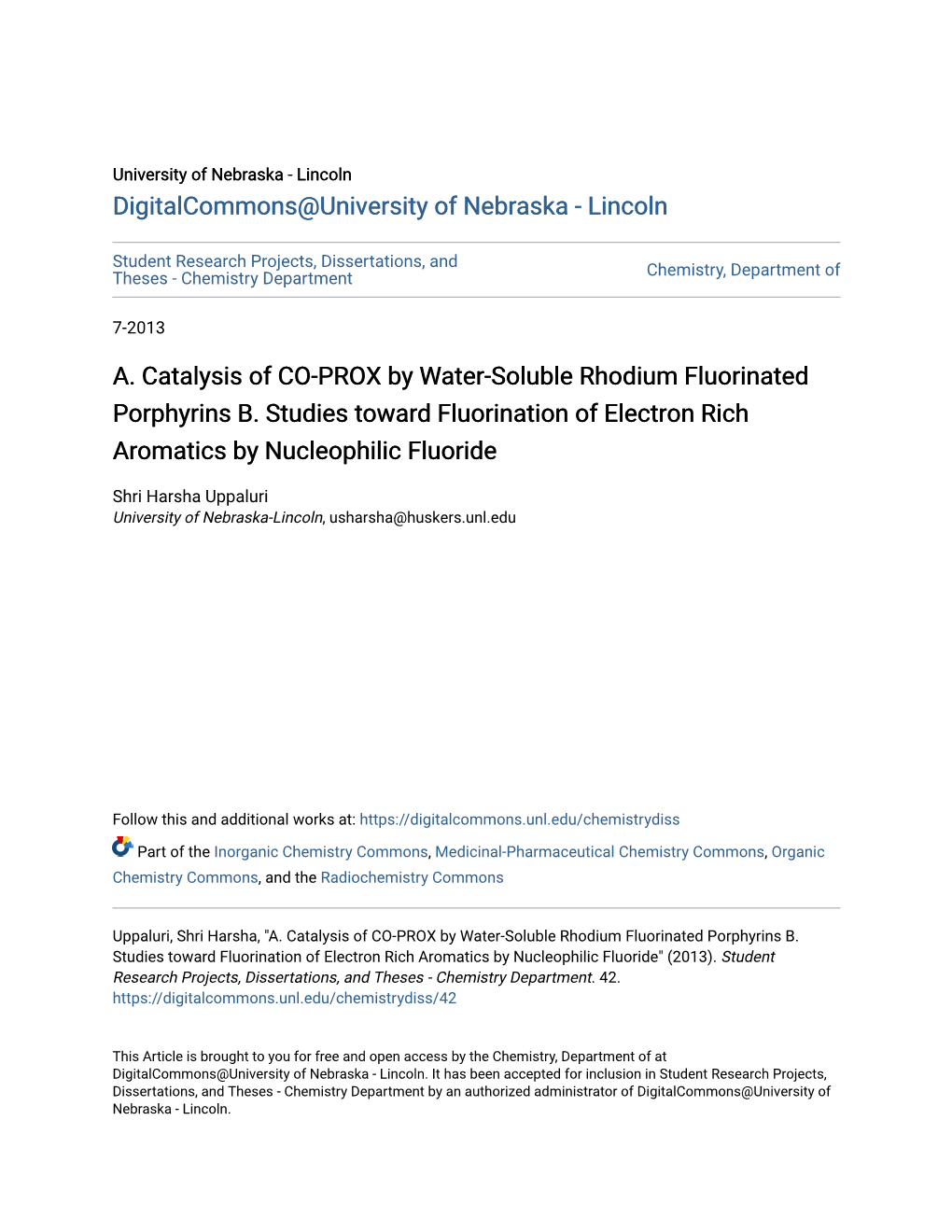 A. Catalysis of CO-PROX by Water-Soluble Rhodium Fluorinated Porphyrins B