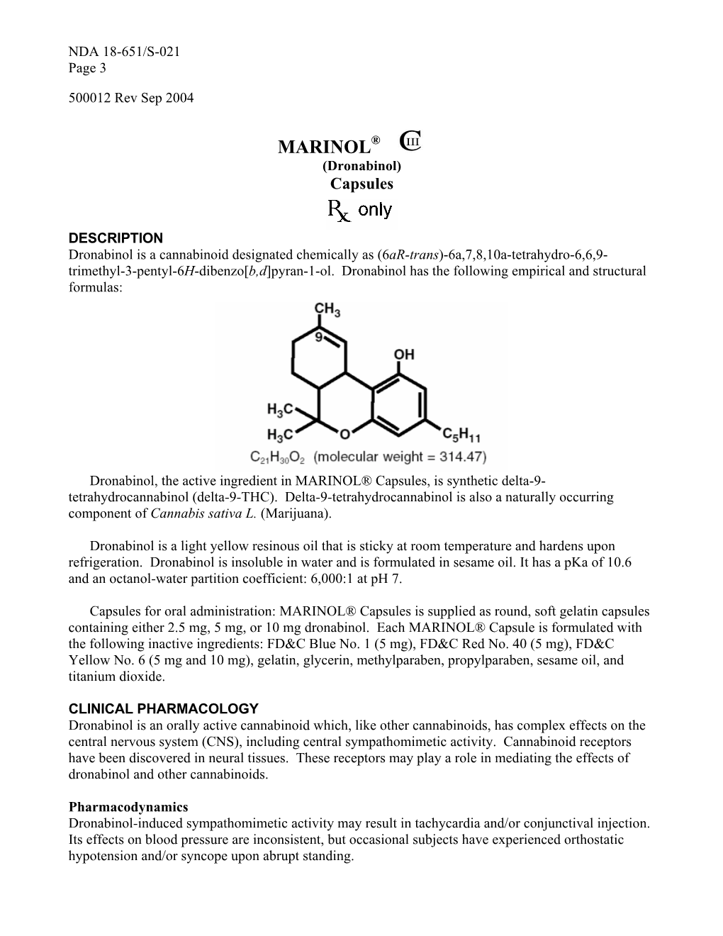 MARINOL® (Dronabinol) Capsules
