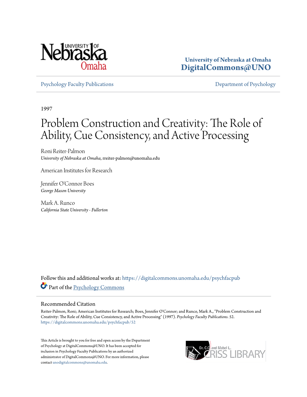 Problem Construction and Creativity: the Role of Ability, Cue