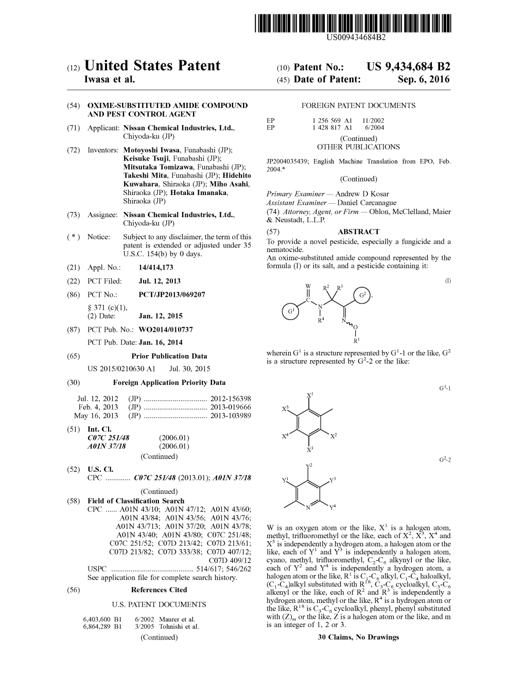 (12) United States Patent (10) Patent No.: US 9.434,684 B2 Wasa Et Al