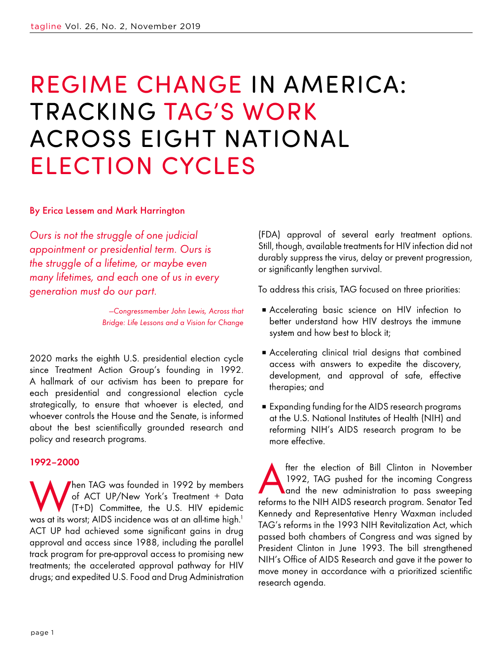 Regime Change in America: Tracking Tag’S Work Across Eight National Election Cycles