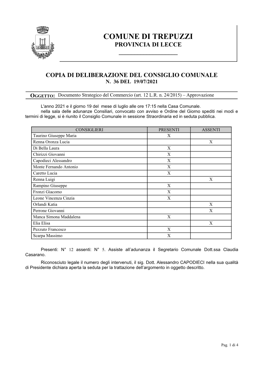 Comune Di Trepuzzi Provincia Di Lecce ______