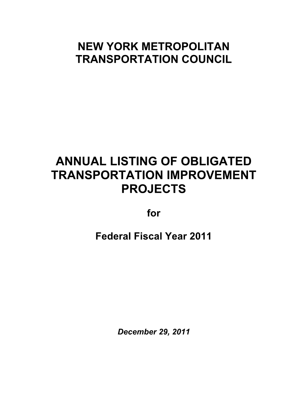 Annual Listing of Obligated Transportation Improvement Projects