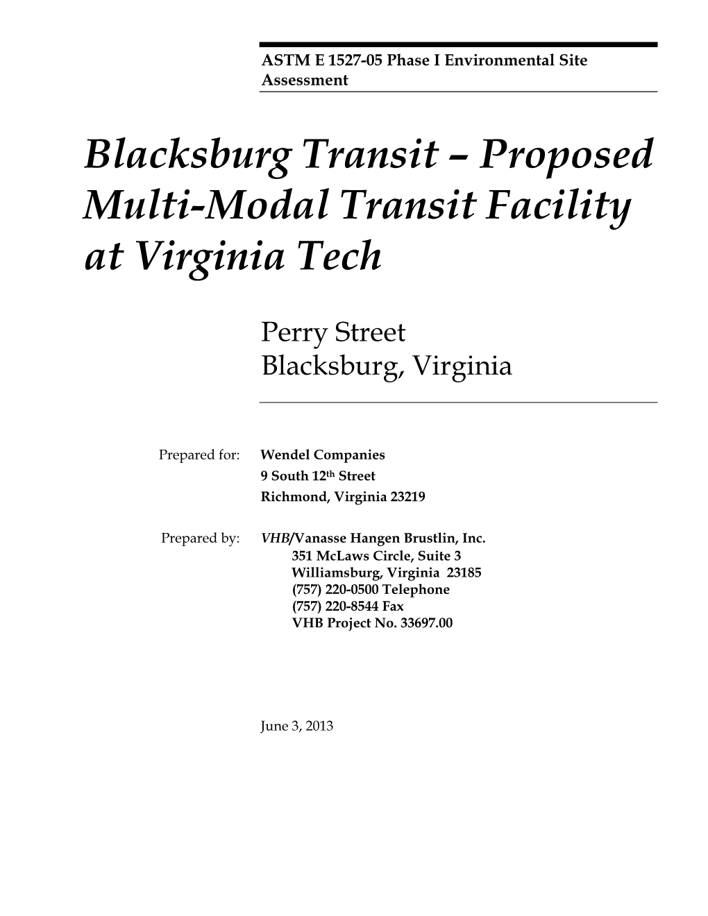 Blacksburg Transit – Proposed Multi-Modal Transit Facility at Virginia Tech