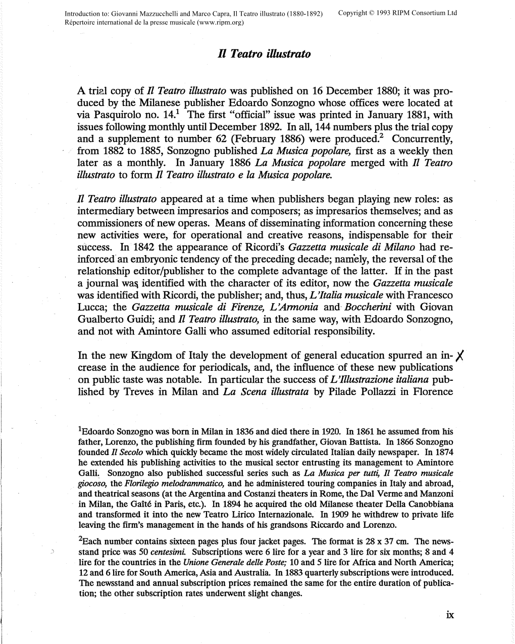 Il Teatro Illustrato (1880-1892) Copyright © 1993 RIPM Consortium Ltd Répertoire International De La Presse Musicale (