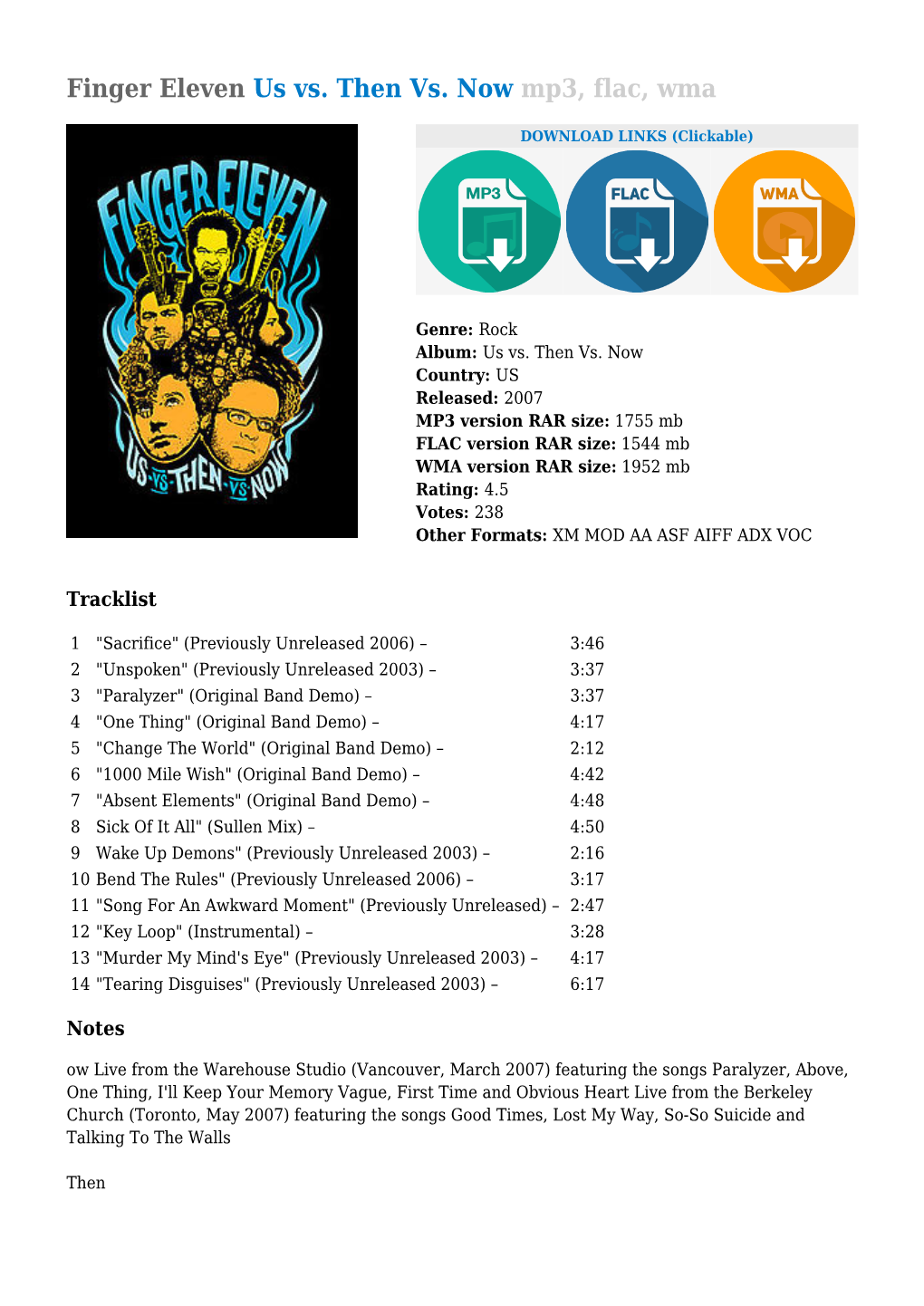 Finger Eleven Us Vs. Then Vs. Now Mp3, Flac, Wma