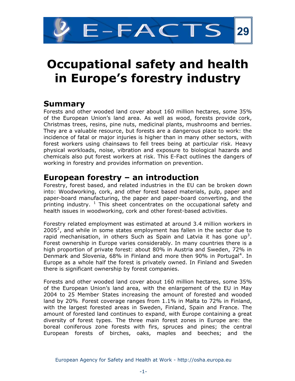 Occupational Safety and Health in Europe's Forestry Industry