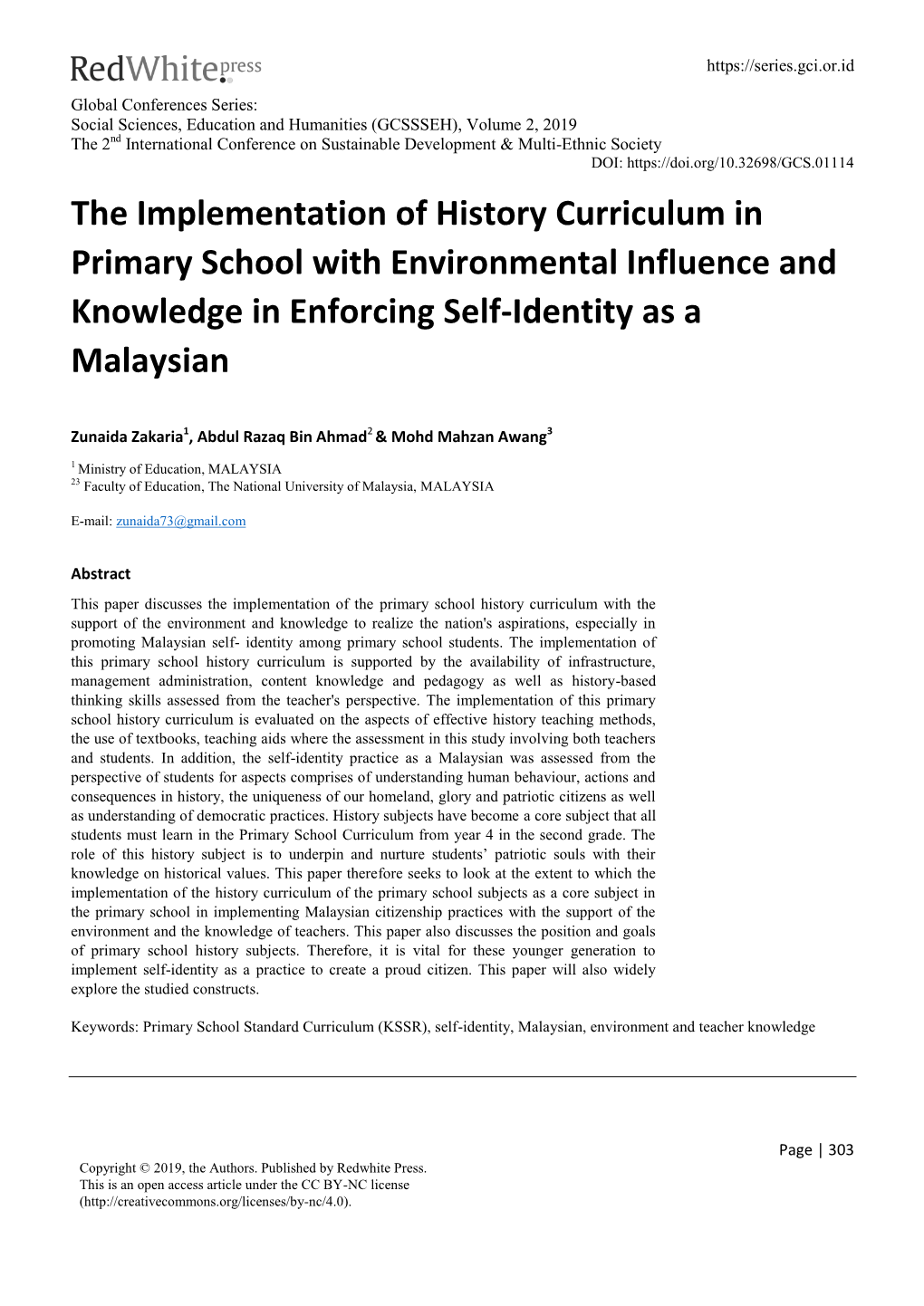 The Implementation of History Curriculum in Primary School with Environmental Influence and Knowledge in Enforcing Self-Identity As a Malaysian