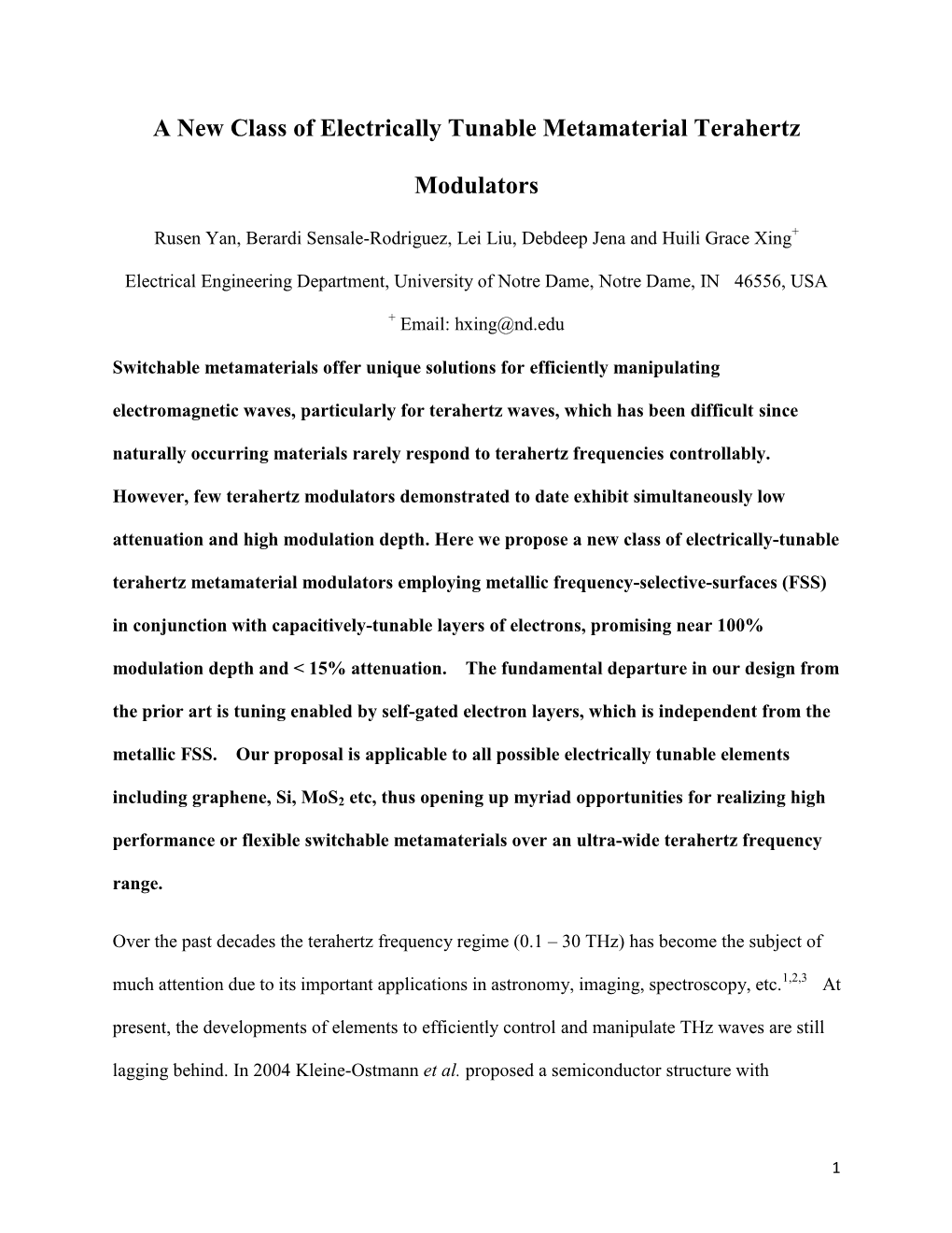 A New Class of Electrically Tunable Metamaterial Terahertz Modulators