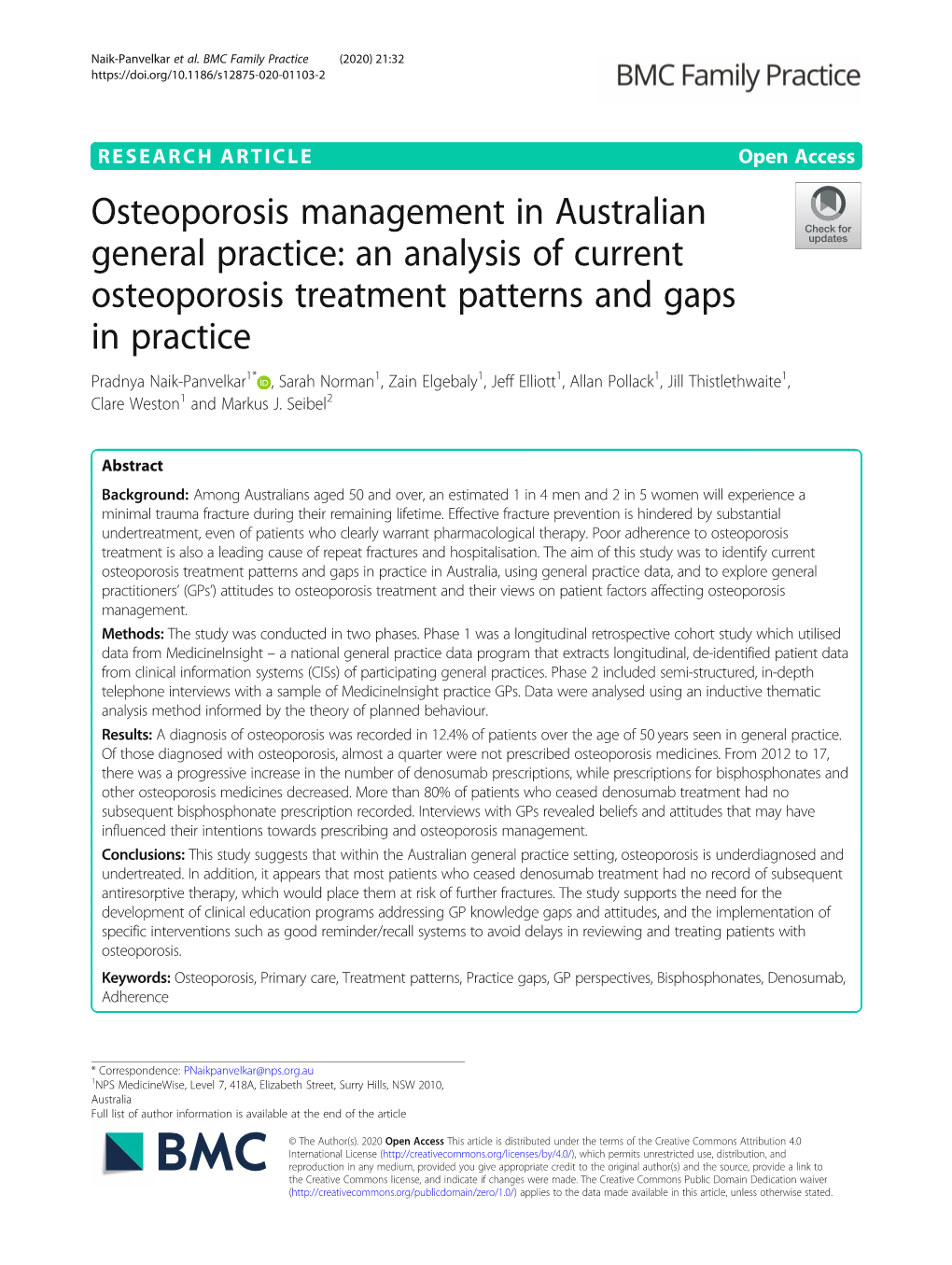 Osteoporosis Management in Australian General