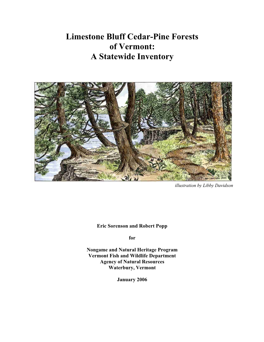 Limestone Bluff Cedar-Pine Forests of Vermont: a Statewide Inventory