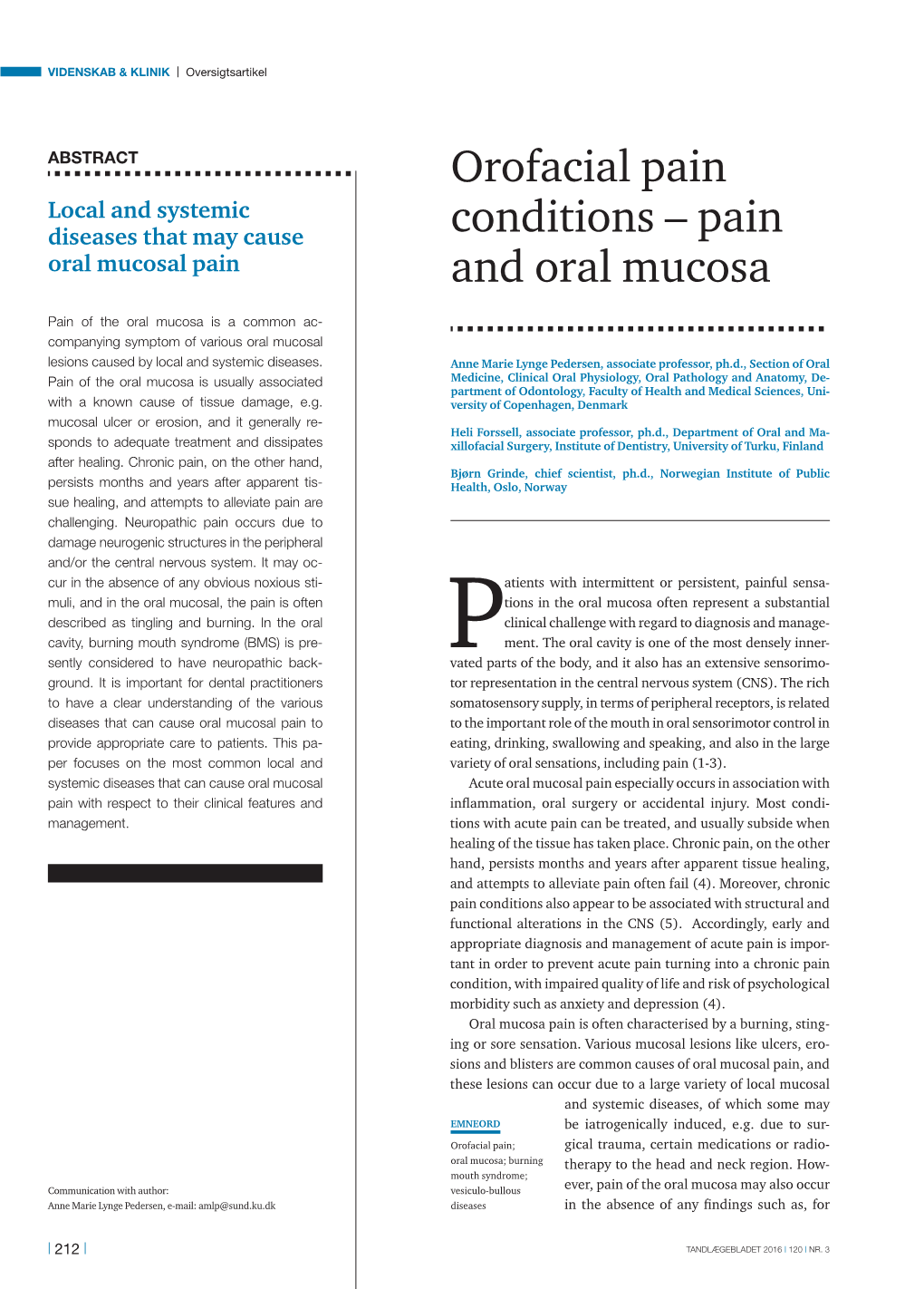 Pain and Oral Mucosa