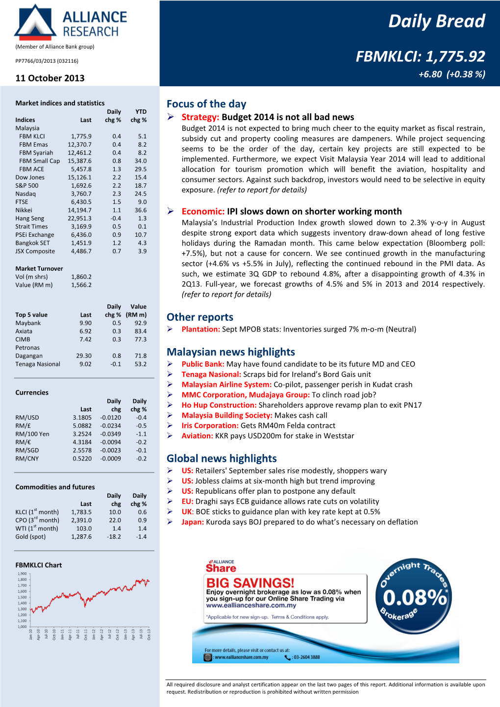 Daily Bread Daily Bread | 11 October 2013 (Member of Alliance Bank Group)