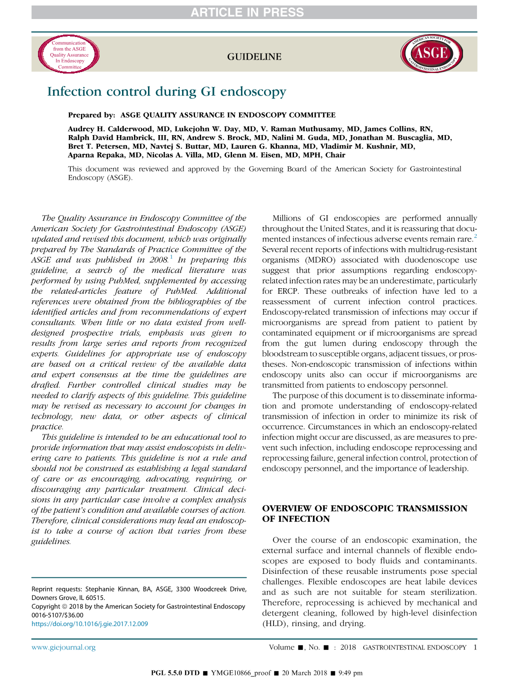 Infection Control During GI Endoscopy