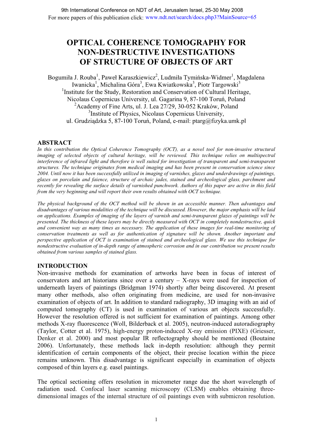 Optical Coherence Tomography for Non-Destructive Investigations of Structure of Objects of Art