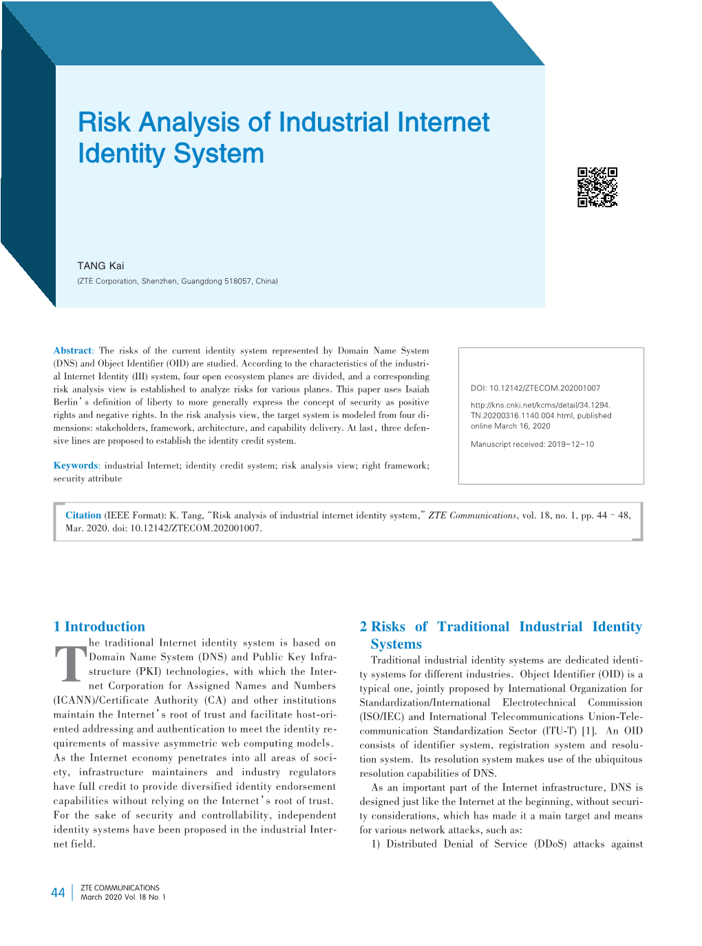 Risk Analysis of Industrial Internet Identity System