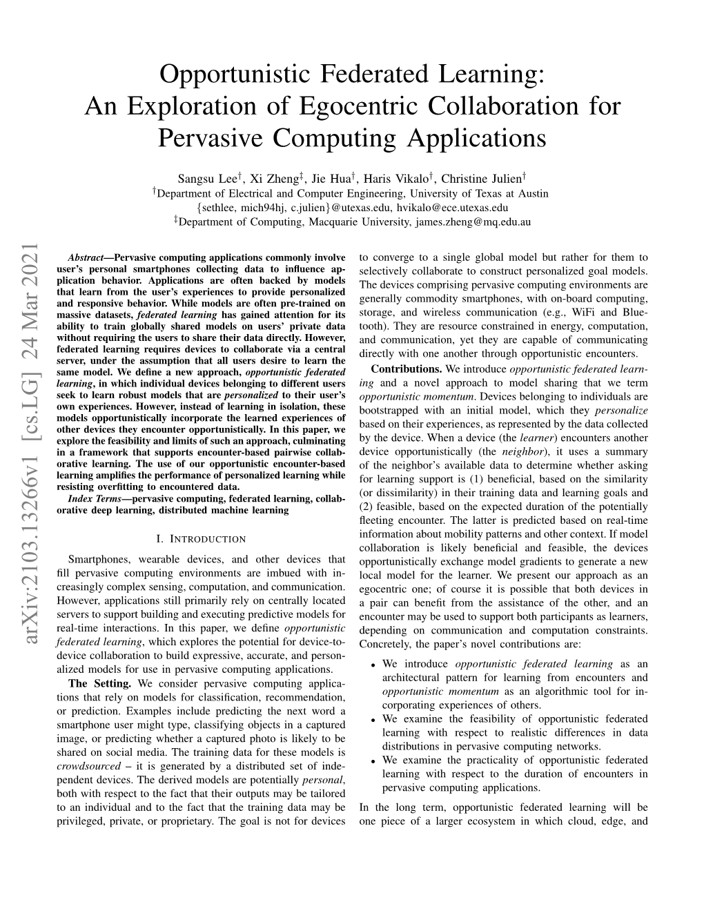 Opportunistic Federated Learning: an Exploration of Egocentric Collaboration for Pervasive Computing Applications