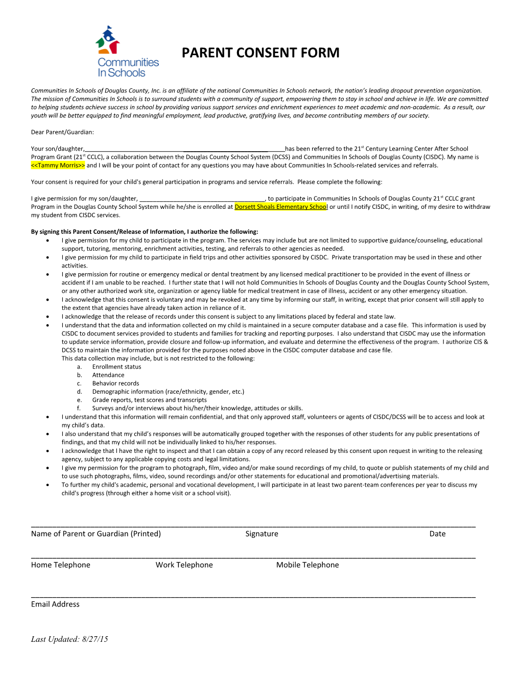 Parent Consent Form