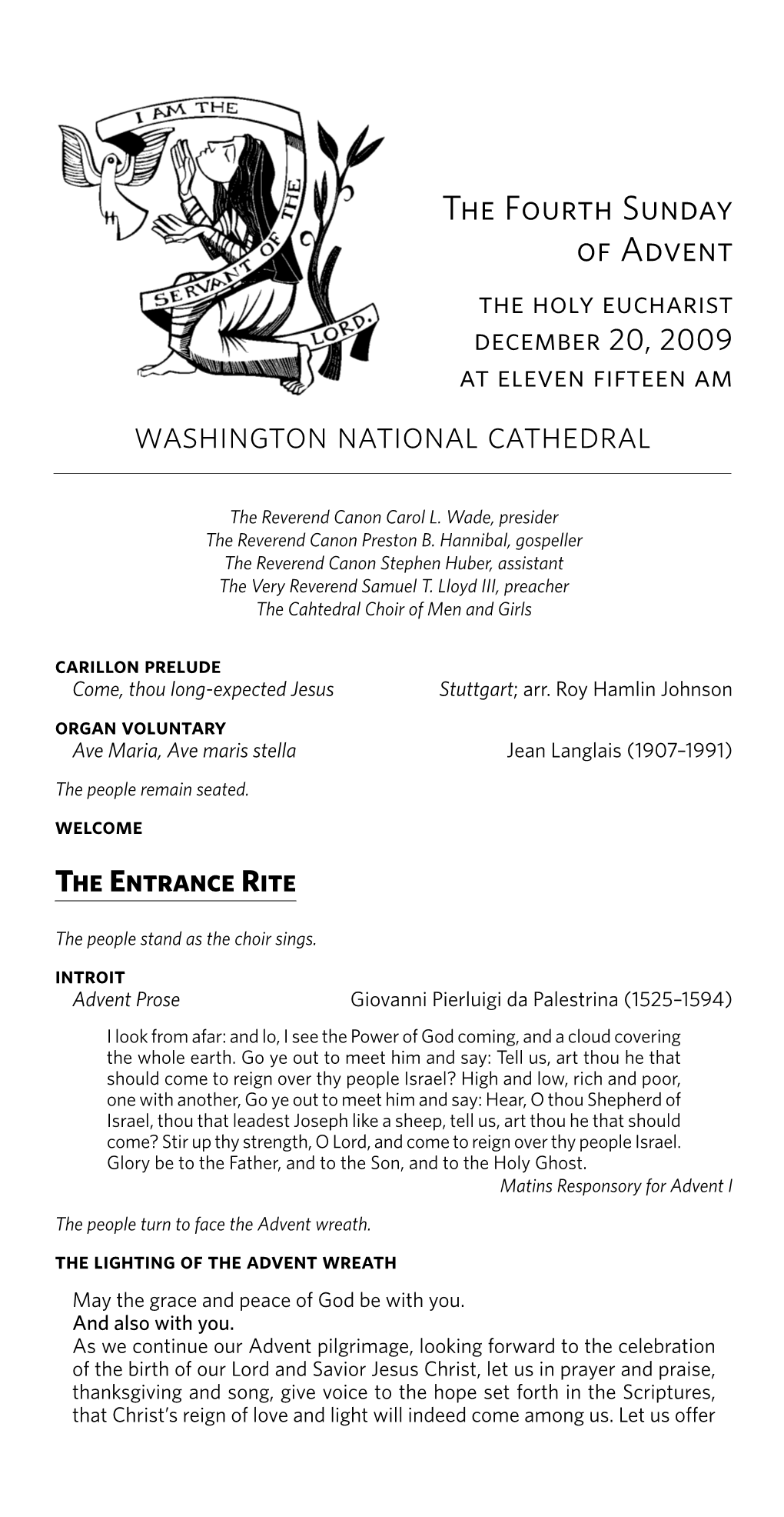 Leaflet (Bulletin) for Holy Eucharist, Sunday, December 20, 2009