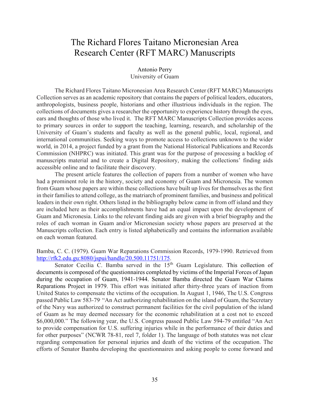 The Richard Flores Taitano Micronesian Area Research Center (RFT MARC) Manuscripts