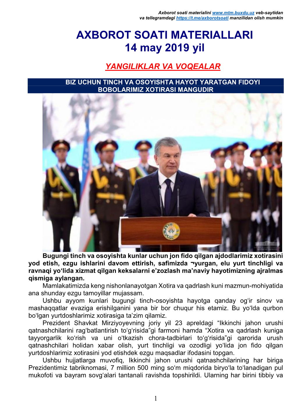 AXBOROT SOATI MATERIALLARI 14 May 2019 Yil