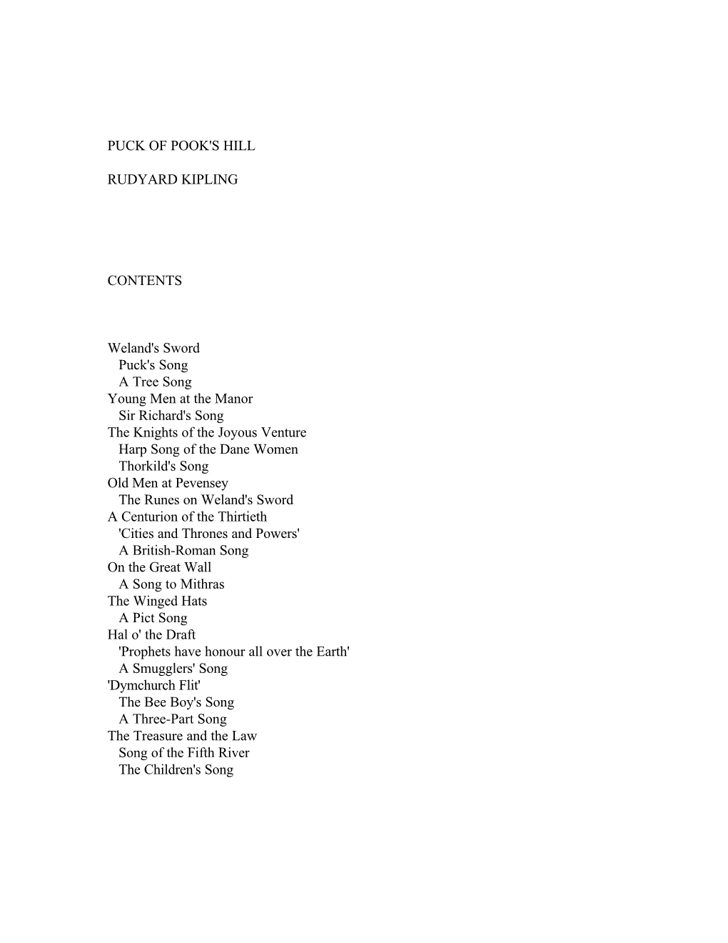 PUCK of POOK's HILL RUDYARD KIPLING CONTENTS Weland's