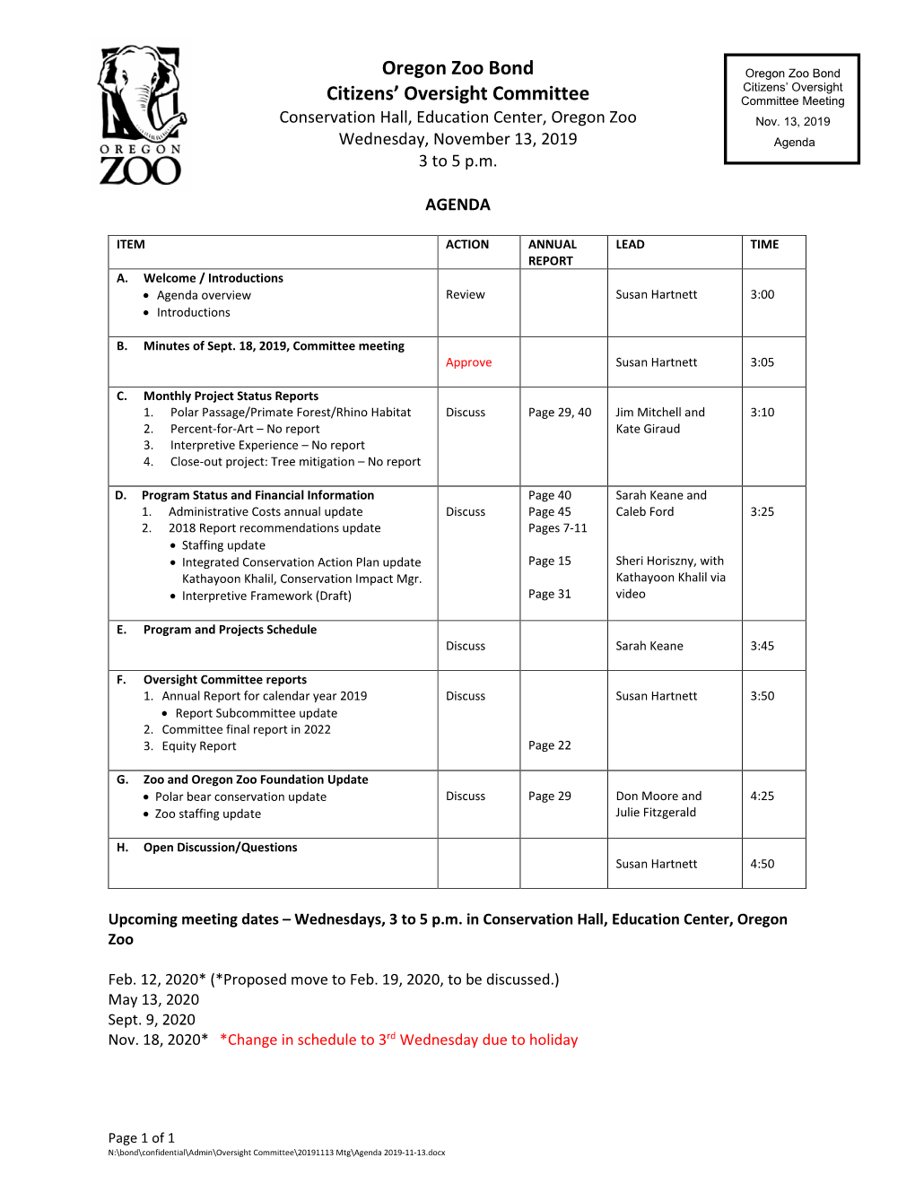 Oregon Zoo Bond Citizens' Oversight Committee