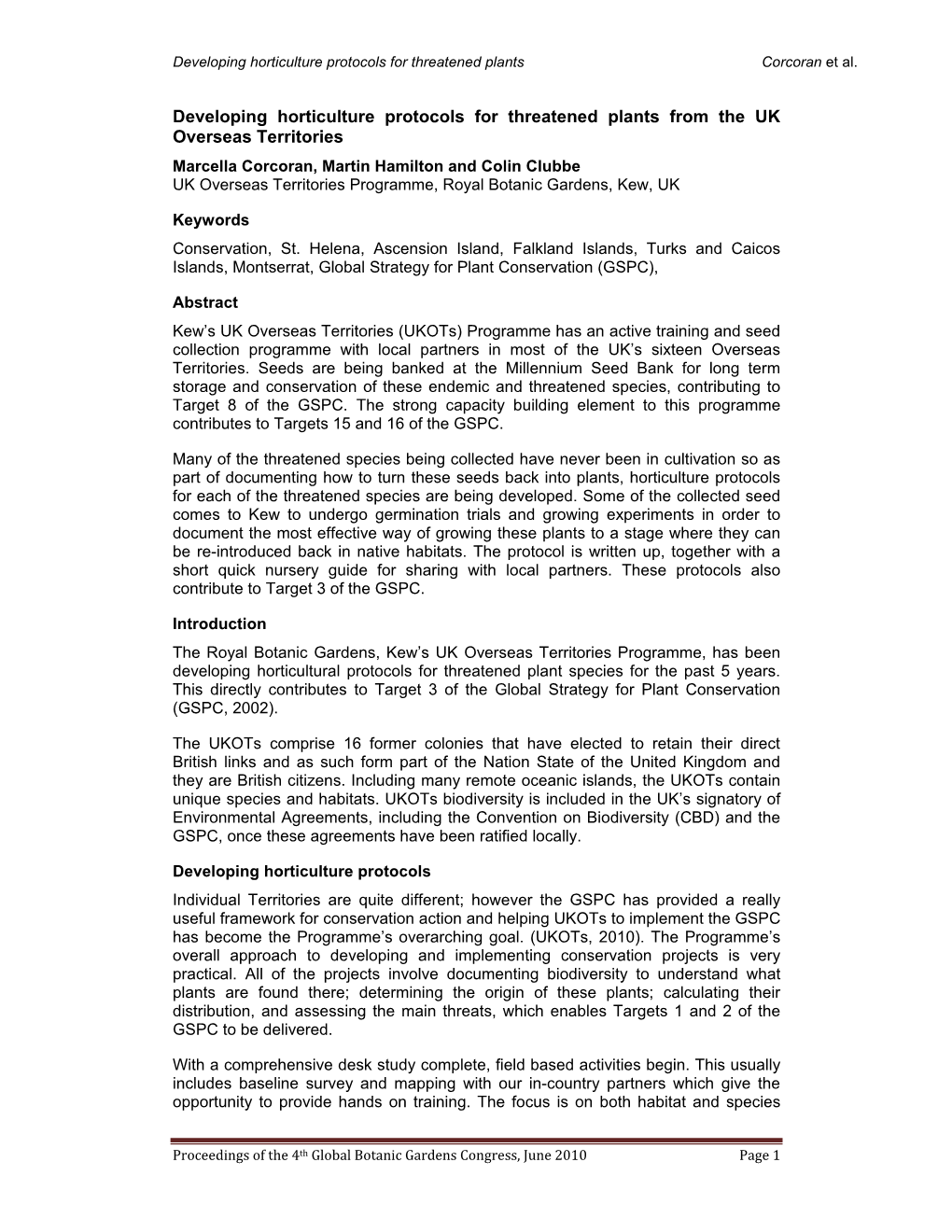 Developing Horticulture Protocols for Threatened Plants from the UK Overseas Territories