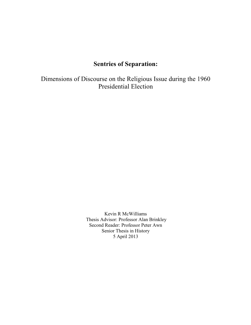 Dimensions of Discourse on the Religious Issue During the 1960 Presidential Election