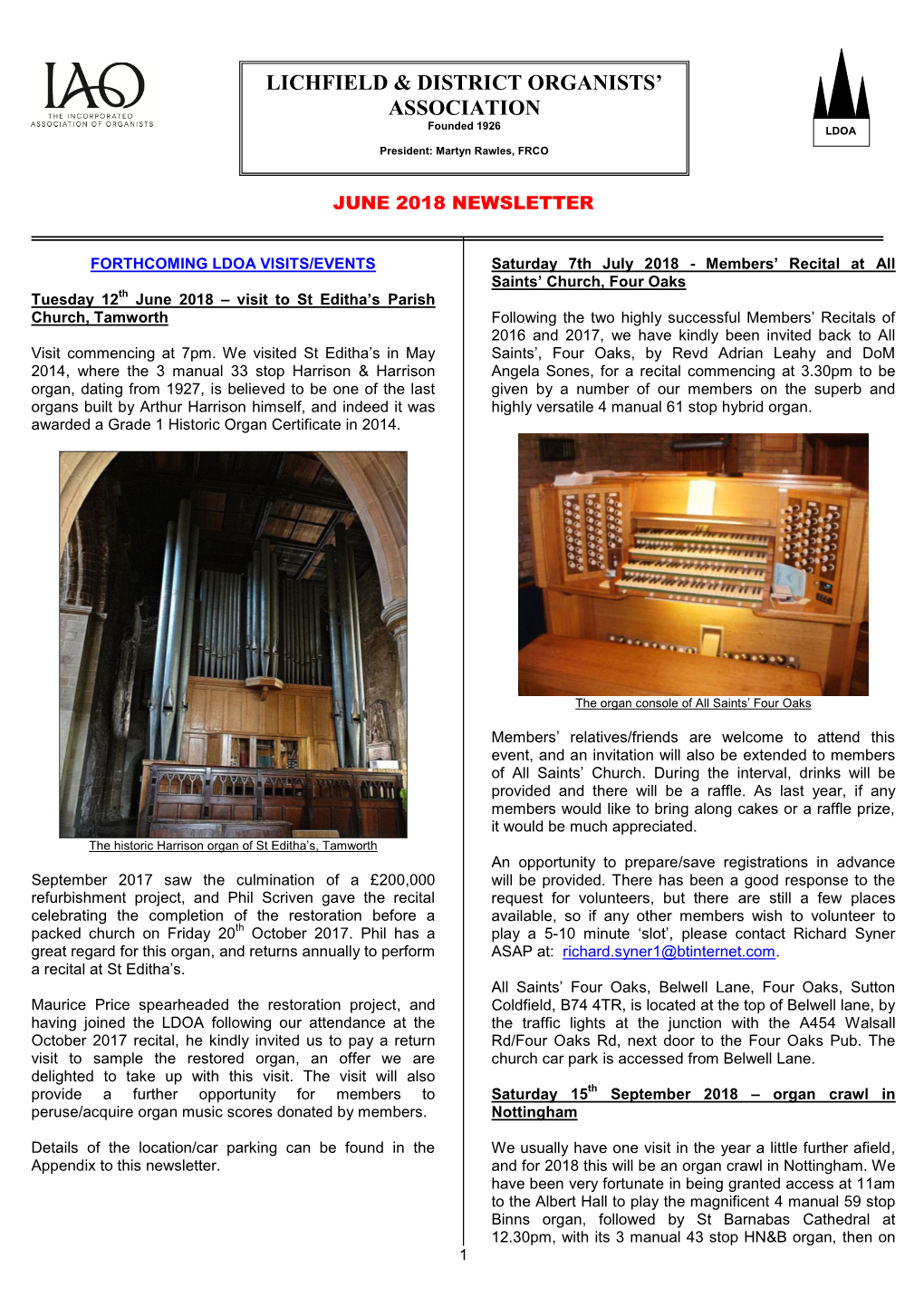 Lichfield & District Organists' Association