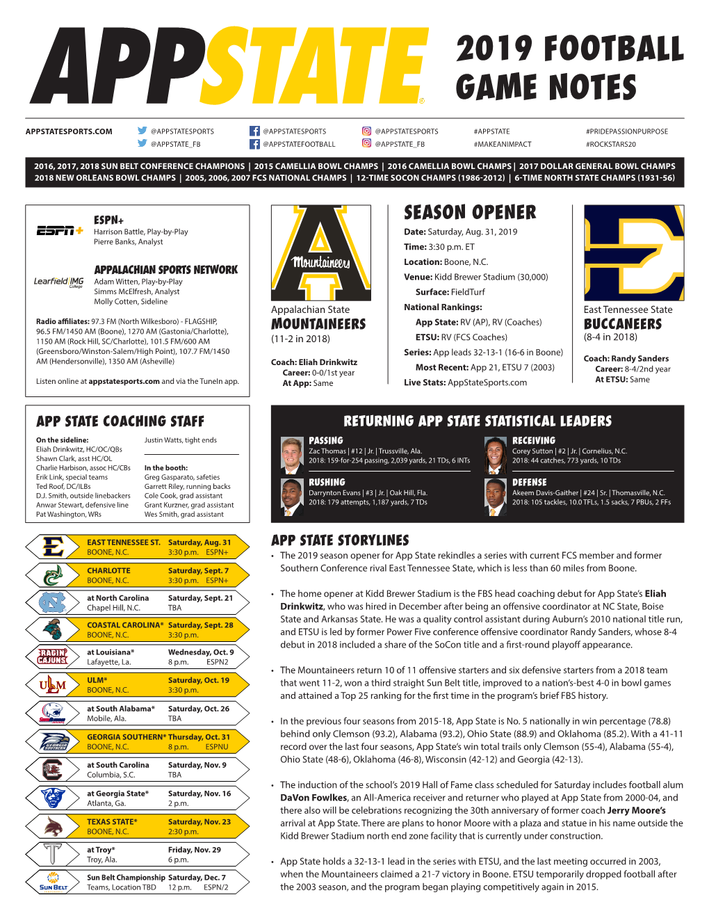 2019 Football Game Notes