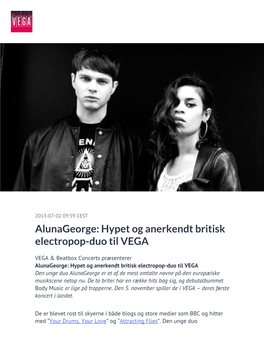 Alunageorge: Hypet Og Anerkendt Britisk Electropop-Duo Til VEGA