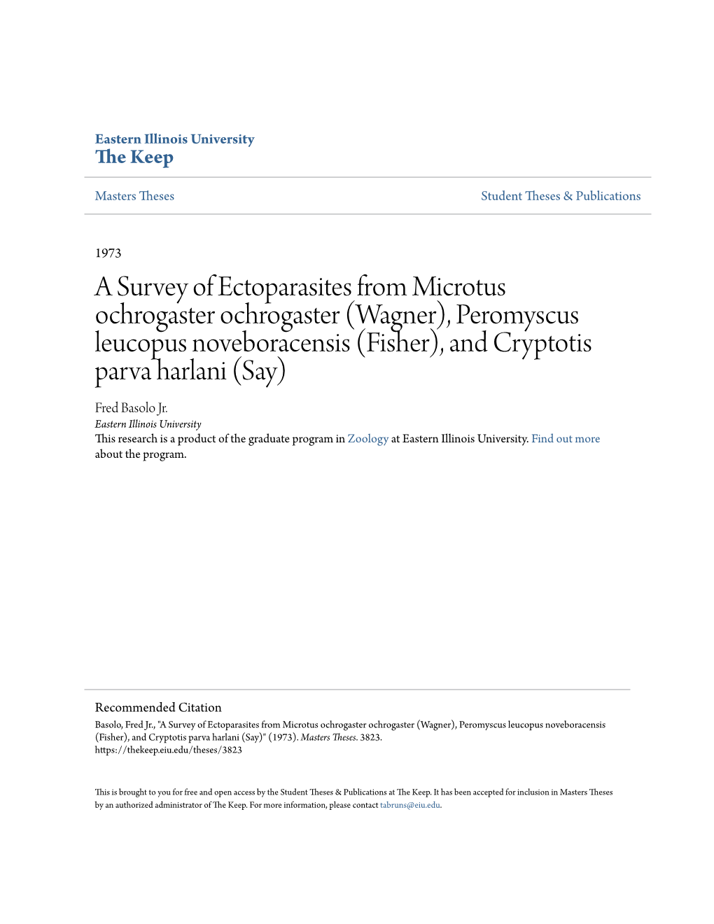 A Survey of Ectoparasites from Microtus Ochrogaster Ochrogaster