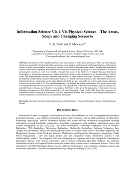 Information Science Vis-À-Vis Physical Science—The Areas, Scope and Changing Scenario