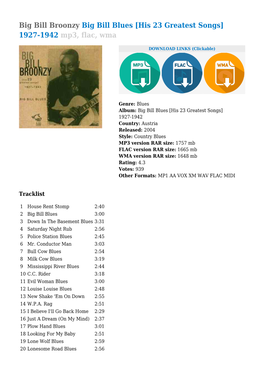 Big Bill Broonzy Big Bill Blues [His 23 Greatest Songs] 1927-1942 Mp3, Flac, Wma