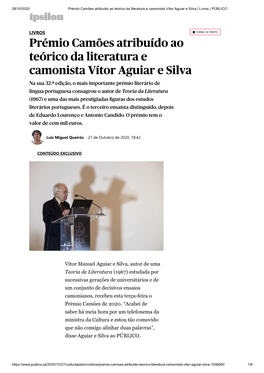 Prémio Camões Atribuído Ao Teórico Da Literatura E Camonista Vítor Aguiar E Silva | Livros | PÚBLICO