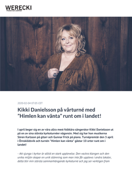 Kikki Danielsson På Vårturné Med ”Himlen Kan Vänta” Runt Om I Landet!