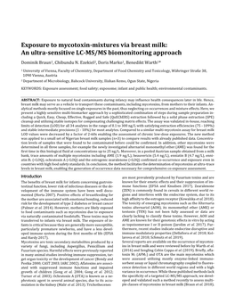 Exposure to Mycotoxin-Mixtures Via Breast Milk: an Ultra-Sensitive LC-MS/MS Biomonitoring Approach Dominik Braun1, Chibundu N