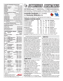 Louisville Cardinals (11-1, 2-0 ACC) Vs. Kentucky Wildcats (8-3)