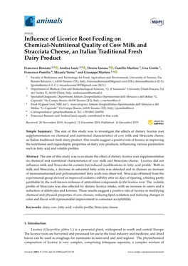 Influence of Licorice Root Feeding on Chemical-Nutritional Quality of Cow