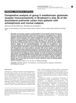 Comparative Analysis of Group II Metabotropic Glutamate Receptor
