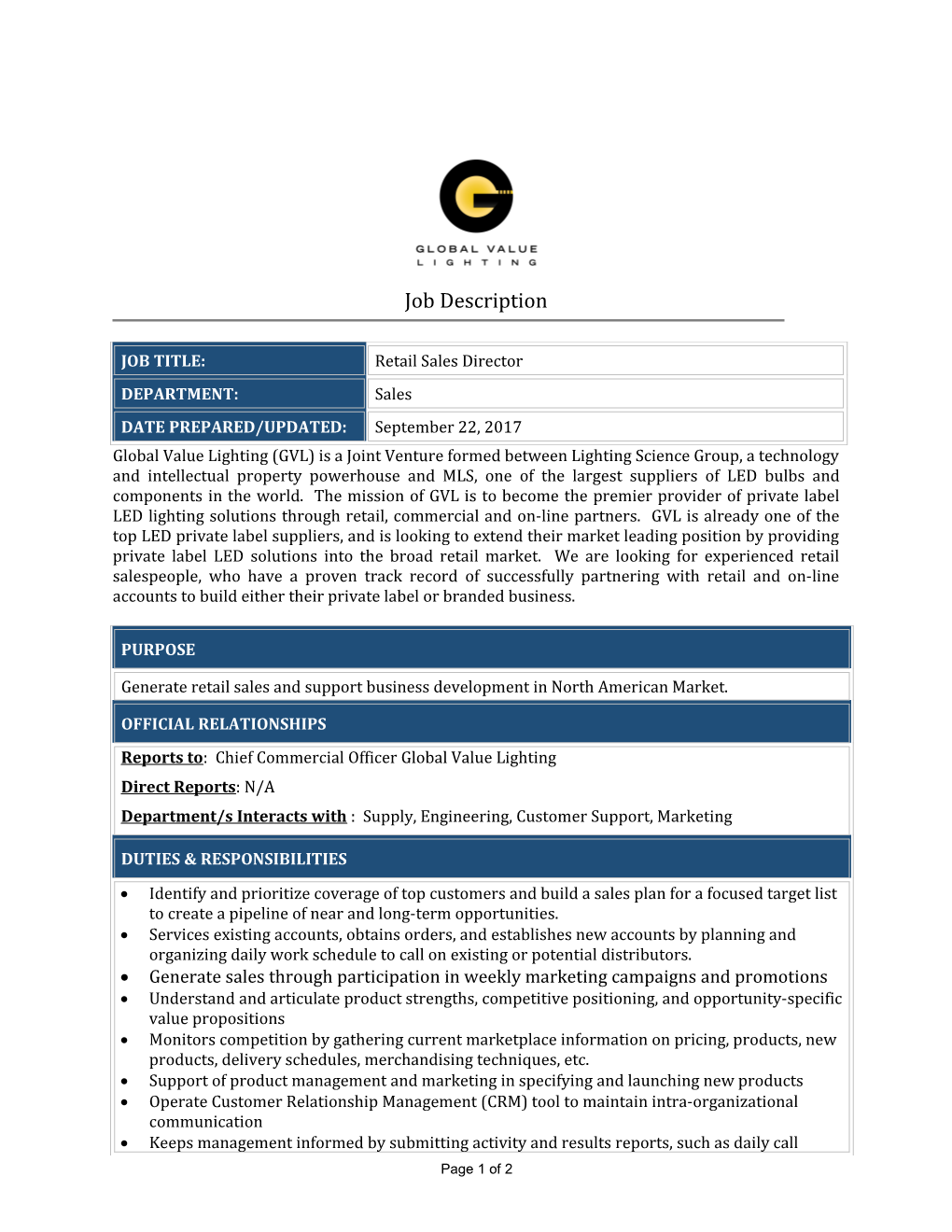 Global Value Lighting (GVL) Is a Joint Venture Formed Between Lighting Science Group, A