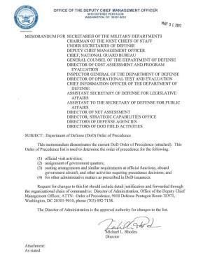 Attachment ORDER of PRECEDENCE DEPARTMENT of DEFENSE (See Notes 1, 2, 3, and 4)