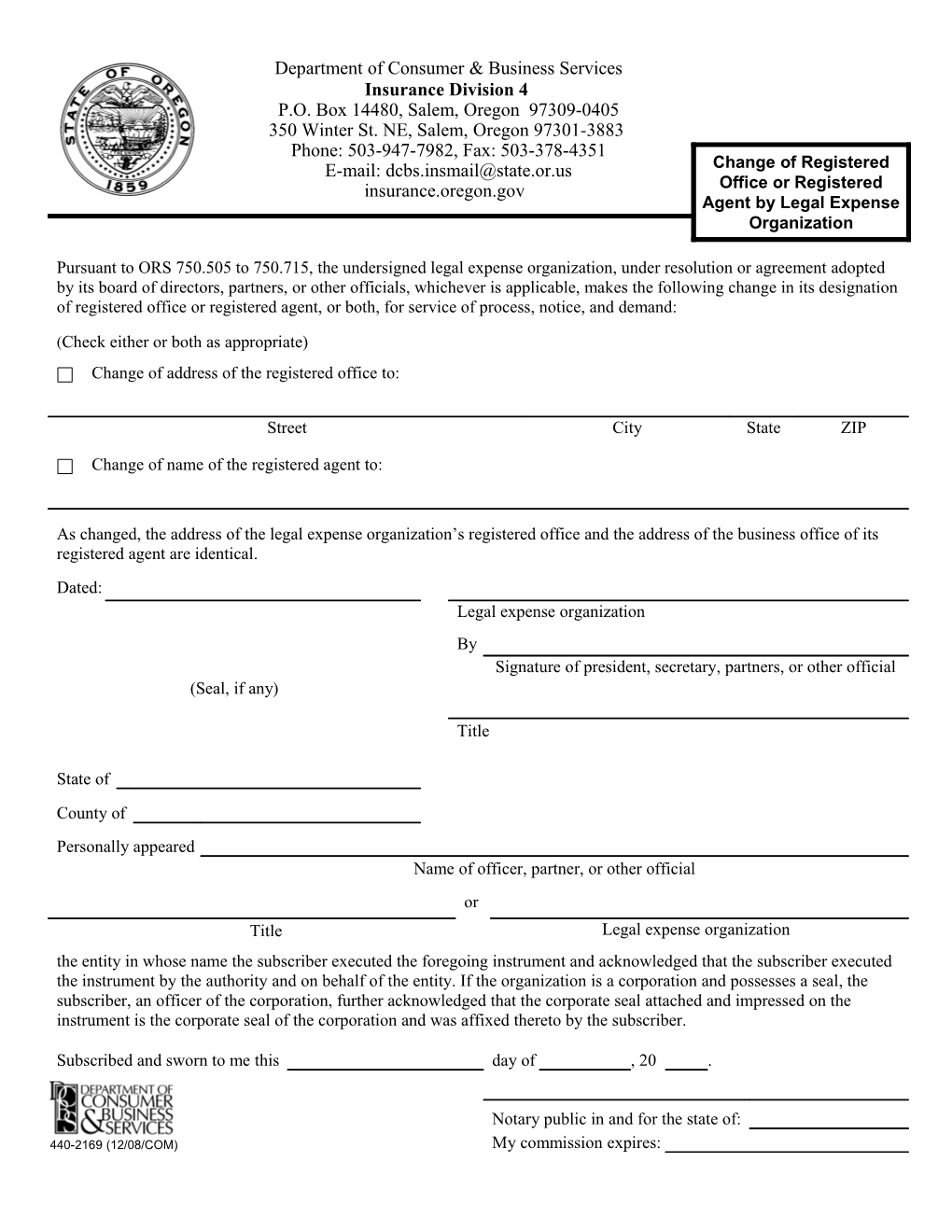 Change of Registered Office Or Registered Agent by Legal Expense Organization