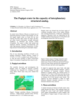 The Popigai Crater in the Capacity of Interplanetary Structural Analog