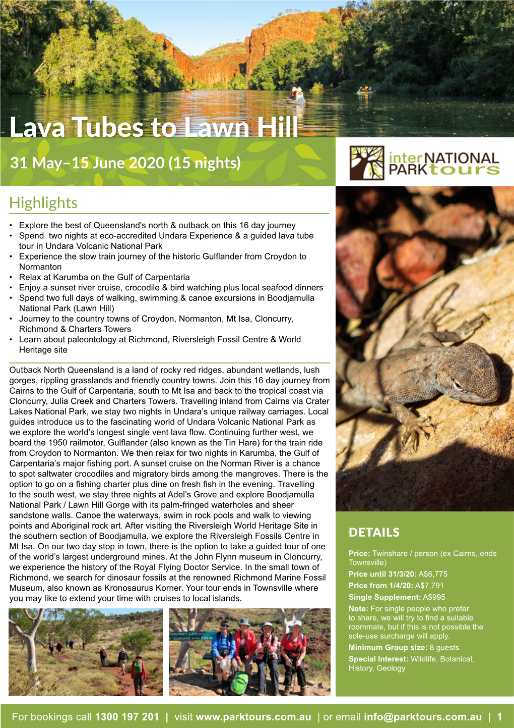 Lava Tubes to Lawn Hill 31 May–15 June 2020 (15 Nights)